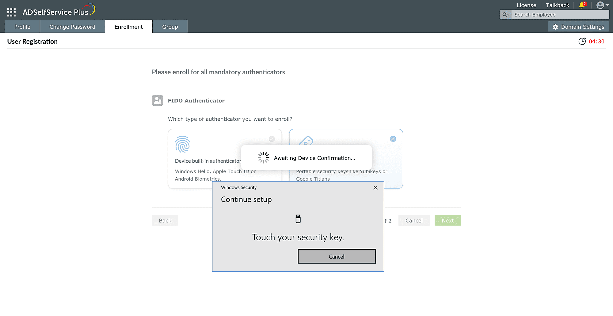 Enrollment using FIDO Passkeys